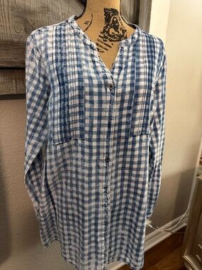 Tru Luxe Jeans Blue and White Gingham Tunic Top